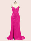 Sexy Mermaid Spaghetti Strap Long Side Slit Soft Satin Bridesmaid Dresses Online