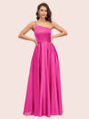 Fancy One Shoulder A-Line Long Soft Satin Party Prom Dresses 2023
