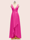High Low V-Neck A-Line Unique Soft Satin Formal Prom Dresses Online