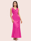 Elegant Cowl Sleeveless Sheath Long Soft Satin Bridesmaid Dresses Online