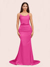 Sexy Backless Mermaid Spaghetti Straps Long Soft Satin Formal Prom Dresses Online