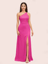 Simple Silky Satin One Shoulder Long Side Slit Bridesmaid Dresses Online