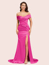 Sexy Side Slit Mermaid Off Shoulder Long Soft Satin Bridesmaid Dresses Online For Sale