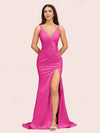 Sexy Mermaid V-neck Side Slit Long Soft Satin Bridesmaid Dresses Online For Sale