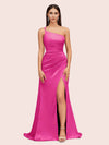 Soft Satin One Shoulder Side Slit Silky Long Mermaid Bridesmaid Dresses Online For Sale