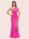 Sexy Mermaid One Shoulder Side Slit Soft Satin Formal Prom Dresses For Women