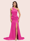 Sexy Mermaid One Shoulder Long Soft Satin Side Slit Formal Prom Dresses Online
