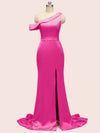 Sexy Side Slit Mermaid One Shoulder Long Silky Satin Formal Prom Dresses