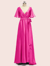 Elegant Bat Sleeves A-Line Long Soft Satin Party Prom Dresses Online