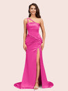 Sexy Mermaid One Shoulder Unique Side Slit Soft Satin Bridesmaid Dresses Online For Sale