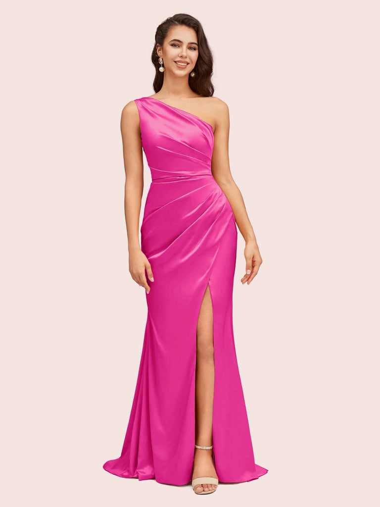 Elegant One Shoulder Mermaid Side Slit Silky Satin Evening Prom Dresses Online Elegant One Shoulder Mermaid Side Slit Silky Satin Evening Prom Dresses Online