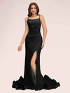 Sexy Backless Spaghetti Straps Side Slit Stretchy Jersey Long Mermaid Prom Dresses