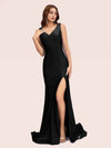 Sexy Backless V-neck Side Slit Stretchy Jersey Long Mermaid Party Prom Dresses