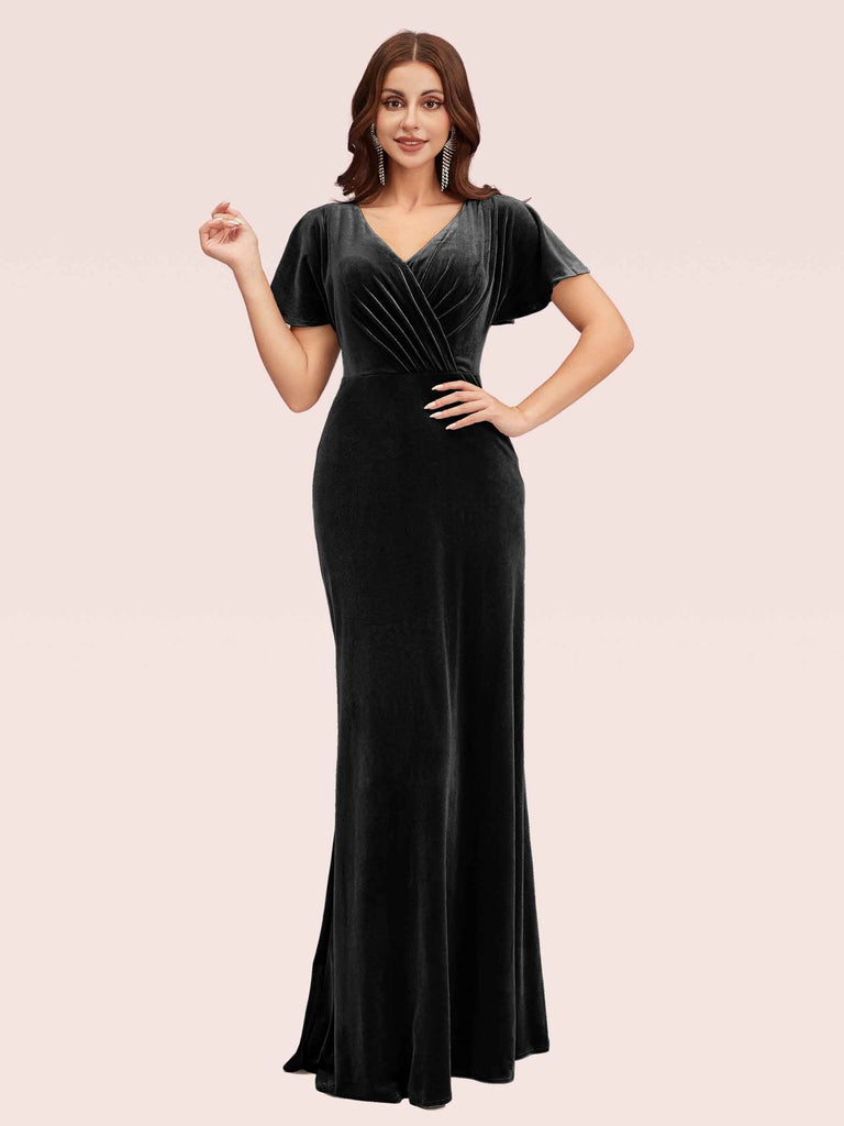 stretch velvet cocktail dress B233072 Stunning Fit & Flare One Shoulder Stretch Velvet Gown with Sexy Side Slit