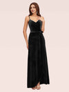 Elegant Velvet Spaghetti Straps V-neck Modern Long Prom Dresses With Slit