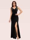 Elegant V-Neck Side Slit Long Velvet Formal Prom Dresses With Slit Online