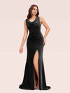 Sexy Open Back Velvet Cowl Side Split Long Mermaid Bridesmaid Dresses Online