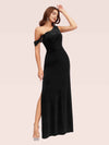 Sexy One Shoulder Side Slit Long Velvet Graduation Prom Dresses For Women