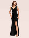 Elegant Mermaid V-Neck Long Side Slit Off Shoulder Velvet Bridesmaid Dresses