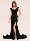 Sexy V-neck Side Slit Stretchy Jersey Long Mermaid Bridesmaid Dresses