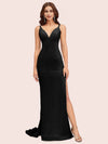 Sexy V-neck Side Slit Stretchy Jersey Long Mermaid Party Prom Dresses 2023