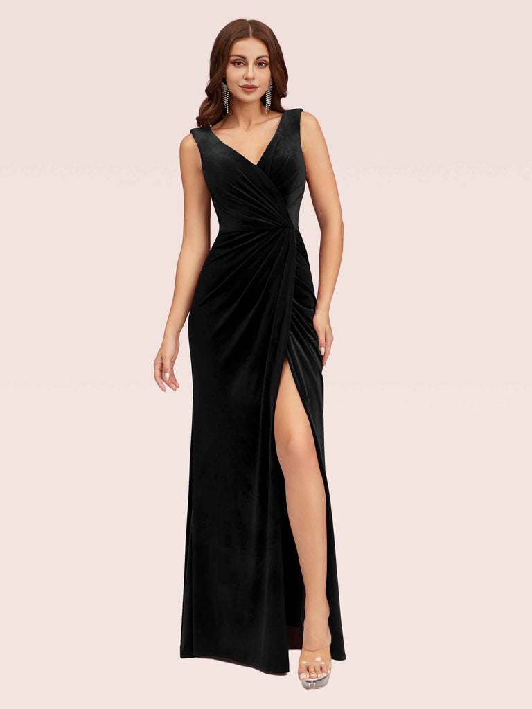 Sexy V Neck Long Velvet Graduation Prom Dresses Online With Slit Sexy V Neck Long Velvet Graduation Prom Dresses Online With Slit