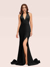 Sexy Backless Side Slit V-Neck Off Shoulder Jersey Long Mermaid Prom Dresses With Slit