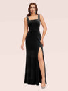 Elegant Velvet Square Neck Long Mermaid Party Prom Dresses With Slit