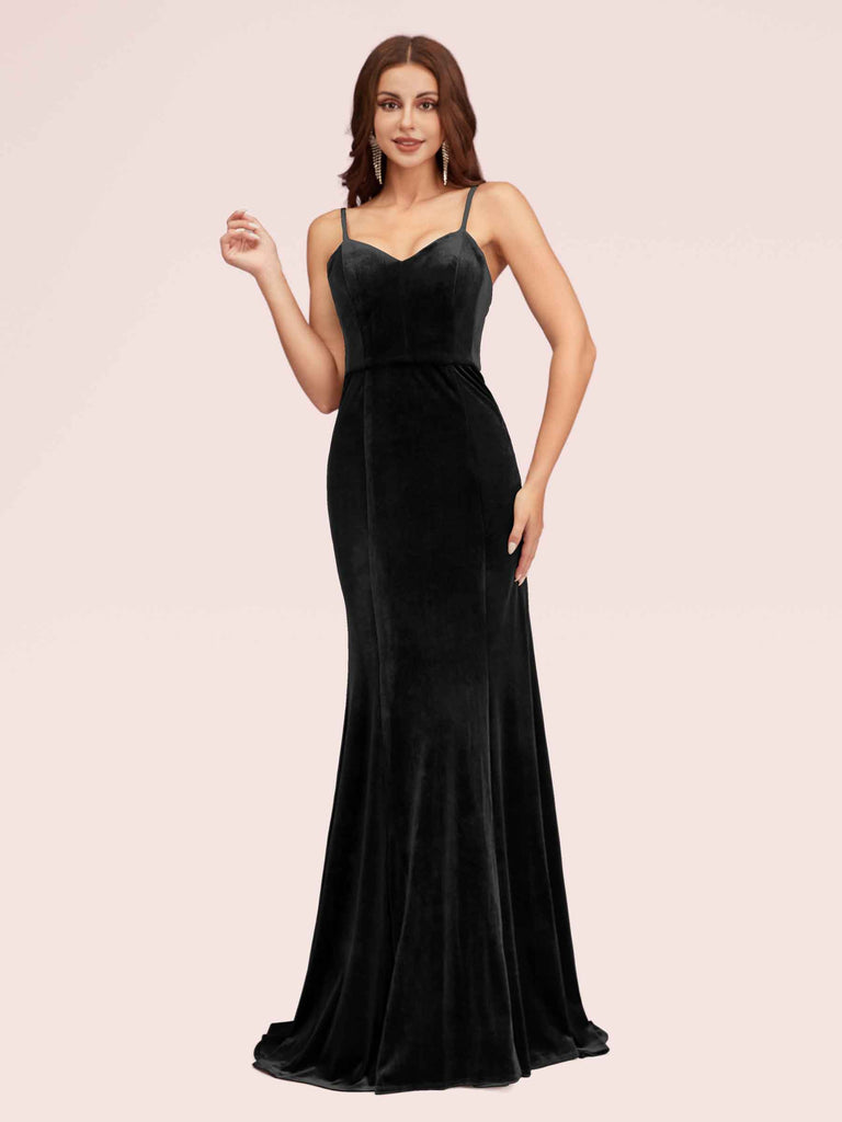 Elegant Spaghetti Straps Long Mermaid Velvet Bridesmaid Dresses Online Elegant Spaghetti Straps Long Mermaid Velvet Bridesmaid Dresses Online