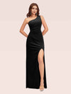 Sexy Velvet One Shoulder Long Mermaid Formal Prom Dresses With Slit