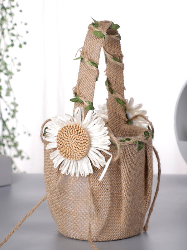 Retro Cotton Linen Flower Basket Flower Basket Rattan Daisy Decoration, HL-5722