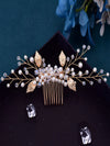 Sparkly Ladies Pearl Crystal Hair Comb Gold Alloy Leaf Hair Accessories for Women, HP180