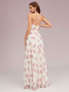Cute Floral Chiffon Spaghetti Straps V-neck Long Bridesmaid Dresses Online