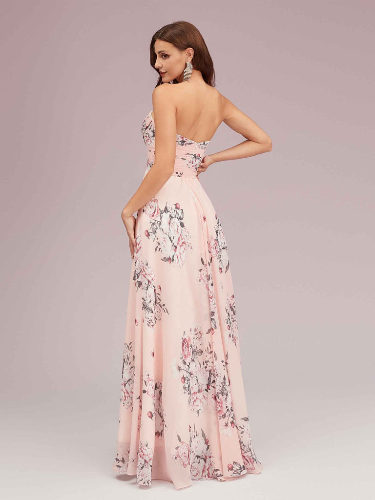 Cute Sweetheart Unique Long Floral Chiffon Party Prom Dresses Online