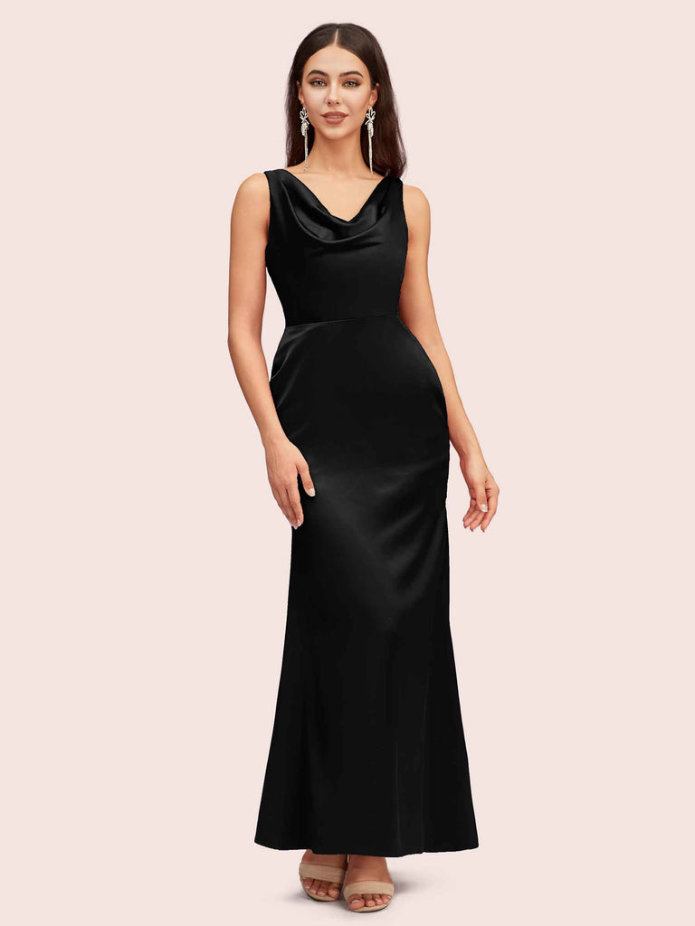 Elegant Cowl Sleeveless Sheath Long Soft Satin Bridesmaid Dresses Online Elegant Cowl Sleeveless Sheath Long Soft Satin Bridesmaid Dresses Online
