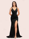 Sexy Mermaid V-neck Side Slit Long Soft Satin Graduation Prom Dresses Online