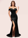 Sexy Off Shoulder Side Slit Long Soft Satin Mermaid Bridesmaid Dresses Online For Sale