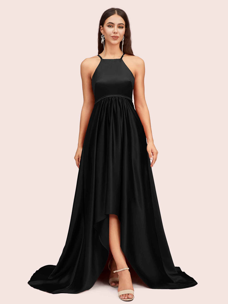Sexy High Low Halter Satin Bridesmaid Dresses Online Sexy High Low Halter Satin Bridesmaid Dresses Online