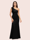 Elegant One Shoulder Mermaid Long Silky Satin Evening Prom Dresses Online