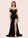 Sexy Side Slit Off Shoulder Long Soft Satin Mermaid Bridesmaid Dresses