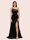 Soft Satin One Shoulder Side Slit Silky Long Mermaid Bridesmaid Dresses Online For Sale