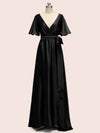 Elegant Bat Sleeves A-Line Long Soft Satin Party Prom Dresses Online