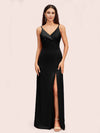 Simple Soft Satin Sexy Spaghetti Straps Long Side Slit Mermaid Graduation Prom Dresses