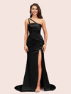 Sexy Mermaid One Shoulder Unique Side Slit Soft Satin Evening Prom Dresses Online