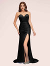 Sexy Mermaid Sweetheart Long Soft Satin Bridesmaid Dresses With Slit