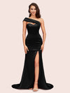 Sexy Mermaid One Shoulder Long Soft Satin Bridesmaid Dresses With Slit For Sale