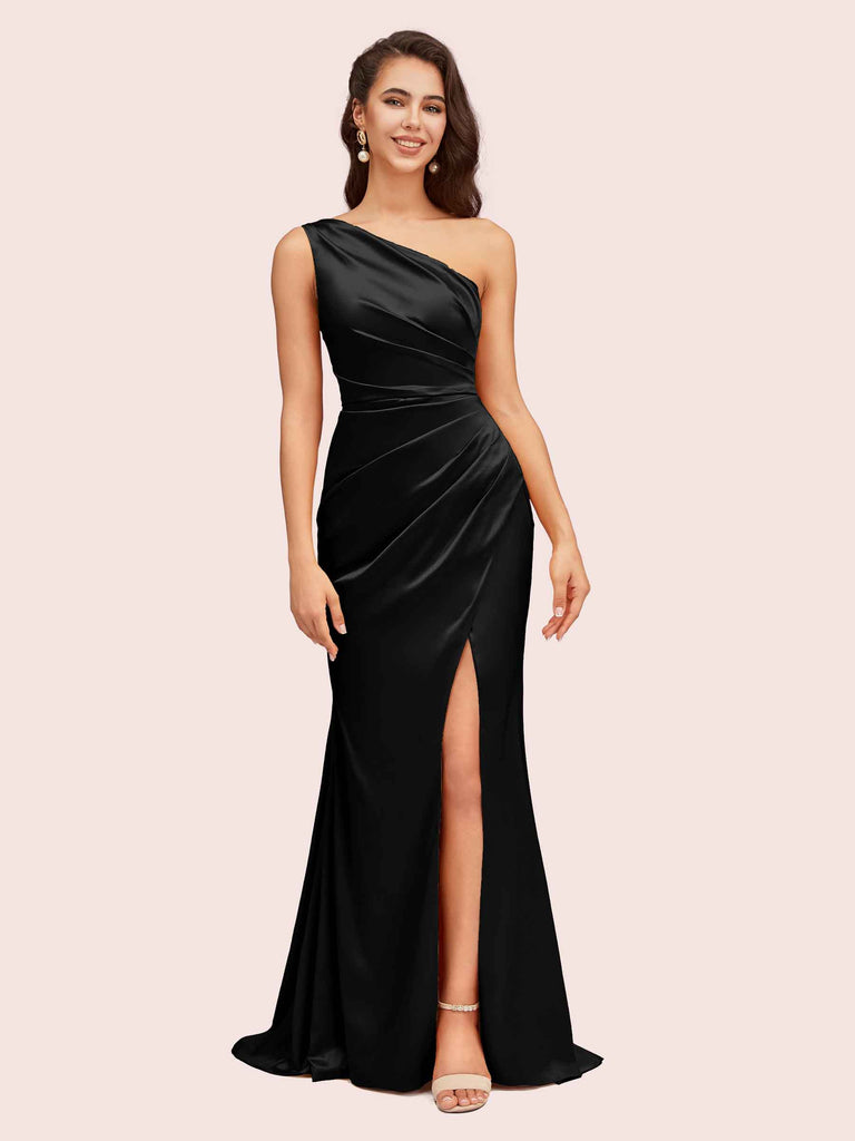 Elegant One Shoulder Mermaid Side Slit Soft Satin Bridesmaid Dresses Elegant One Shoulder Mermaid Side Slit Soft Satin Bridesmaid Dresses