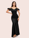 Sexy Mermaid Cold Shoulder Silky Satin High Low Prom Dresses Online