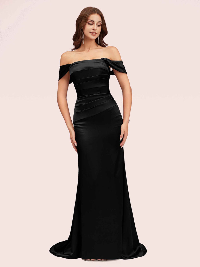 Sexy Mermaid Off Shoulder Long Silky Satin Evening Prom Dresses Online