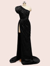 Sexy One Shoulder Side Slit Long Soft Satin Graduation Evening Prom Dresses